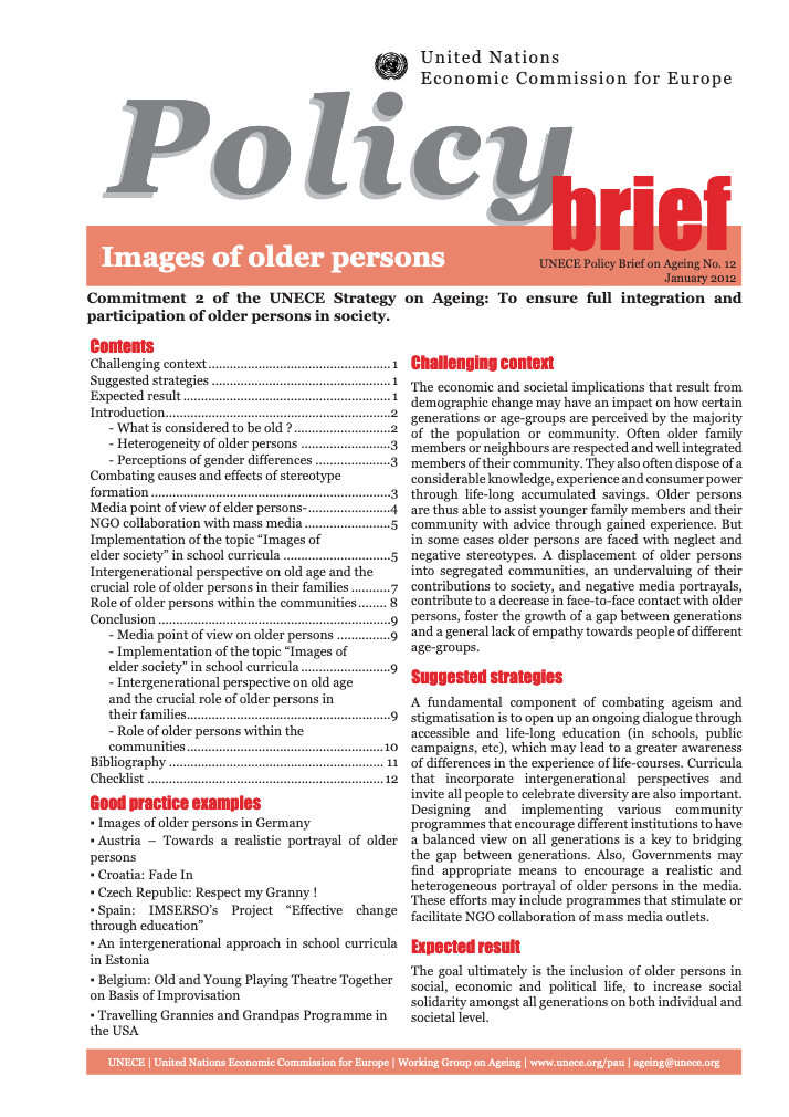 Images of older persons - UNECE Policy Brief on Ageing No. 12