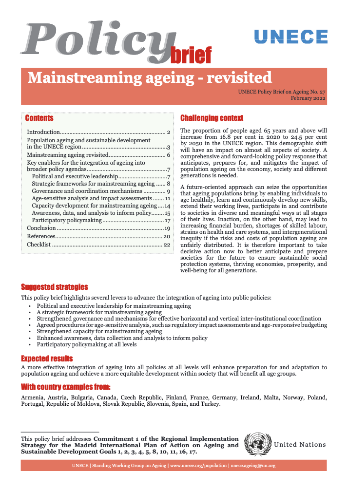 Mainstreaming ageing - revisited - UNECE Policy Brief on Ageing No. 27